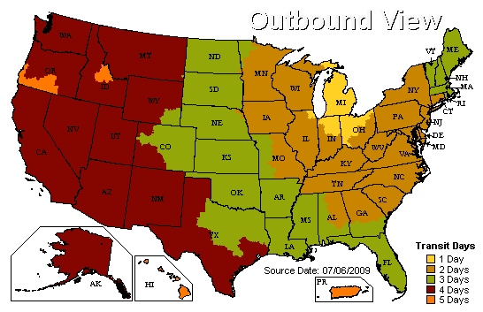 ups shipping zone map
