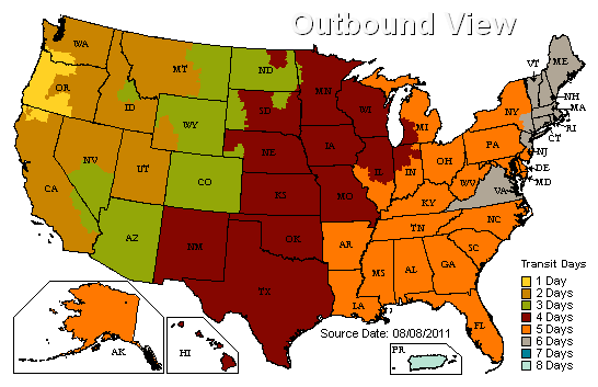 ups shipping zone map
