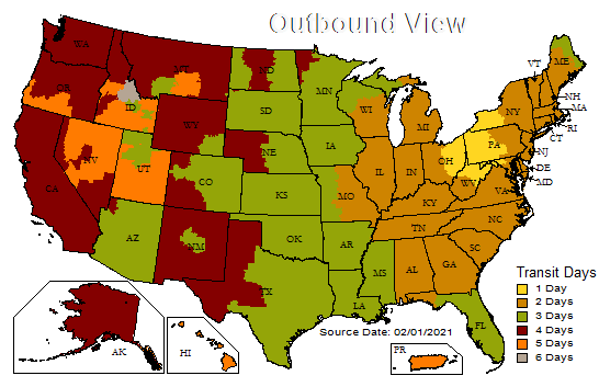 ups shipping zone map
