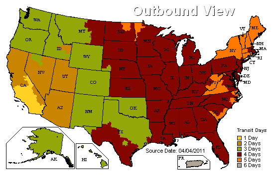ups shipping zone map
