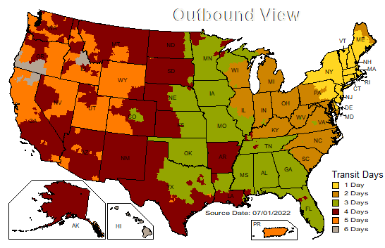 ups shipping zone map